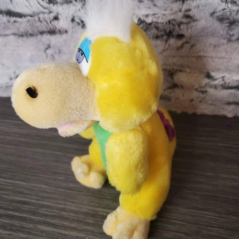 FUN STREET Yellow Dinosaur Plush Sleepy‎ Blue Eyes Purple Spine Green Belly 8